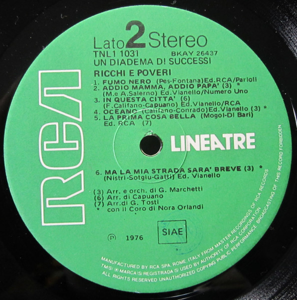 Ricchi E Poveri - Un Diadema Di Successi | RCA (TNL1-1031) - 4