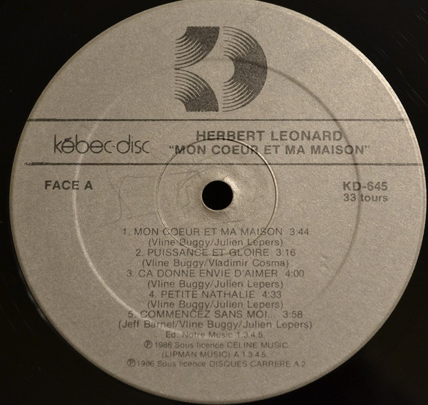 Herbert Léonard - Mon Cœur Et Ma Maison [Vinyl] | Kébec-Disc (KD 645) - 3