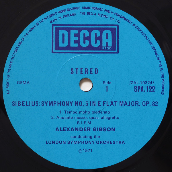 Jean Sibelius , London Symphony Orchestra , Alexander Gibson - Symphony No. 5 In E Flat Major, Op.82 / Karelia Suite, Op.11 | Decca (SPA 122) - 3