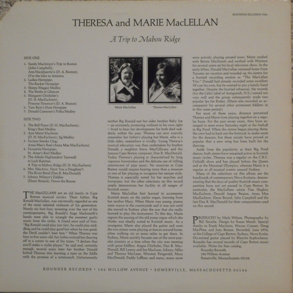 Theresa And Marie MacLellan - A Trip To Mabou Ridge - Scottish Music From Cape Breton Island | Rounder Records (7006) - 2 Theresa And Marie MacLellan - A Trip To Mabou Ridge - Scottish Music From Cape Breton Island | Rounder Records (7006) - 2