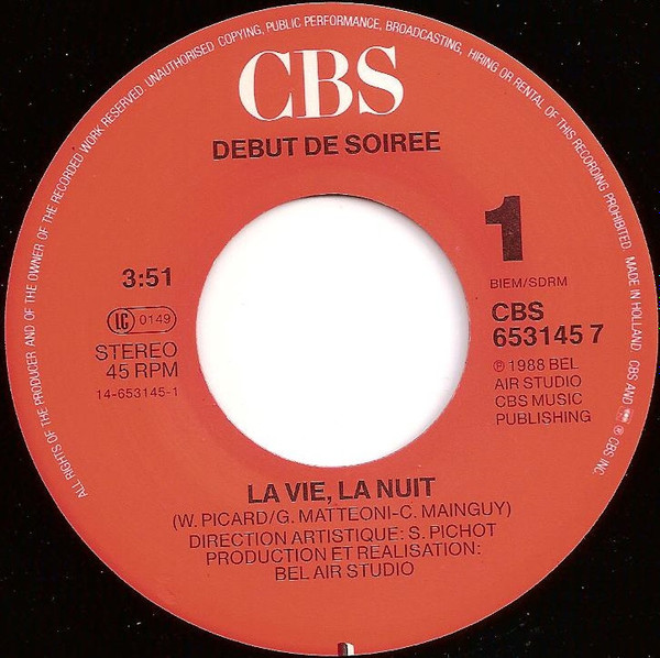 Début De Soirée - La Vie La Nuit | CBS (CBS 653 145 7) - 3 Début De Soirée - La Vie La Nuit | CBS (CBS 653 145 7) - 3