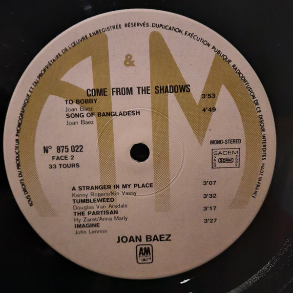 Joan Baez - Come From The Shadows | A&M Records (875 022) - 4 Joan Baez - Come From The Shadows | A&M Records (875 022) - 4