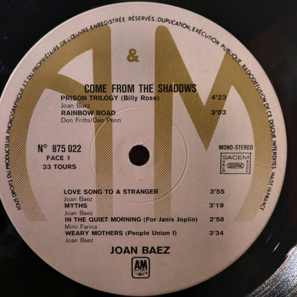 Joan Baez - Come From The Shadows | A&M Records (875 022) - 3 Joan Baez - Come From The Shadows | A&M Records (875 022) - 3