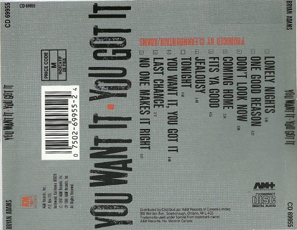 Bryan Adams - You Want It, You Got It | A&M Records (CD 69955) - 2