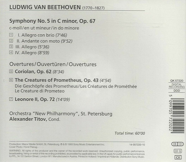 Ludwig van Beethoven - Alexander Titov , Orchestra "New Philharmony," St. Petersburg - Symphonie N°5 - "Coriolan", Les Créatures de Prométhée", "Leonore II" (Overtures)" | Digital Focus (QK 57 220) - 2 Ludwig van Beethoven - Alexander Titov , Orchestra "New Philharmony," St. Petersburg - Symphonie N°5 - "Coriolan", Les Créatures de Prométhée", "Leonore II" (Overtures)" | Digital Focus (QK 57 220) - 2