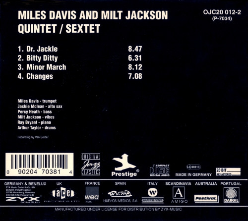 Miles Davis And Milt Jackson - Quintet / Sextet | Original Jazz Classics (OJC20 012-2) - 2