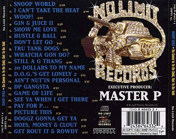 Snoop Dogg - Da Game Is To Be Sold, Not To Be Told | Priority Records (CDPTY 153) - 2