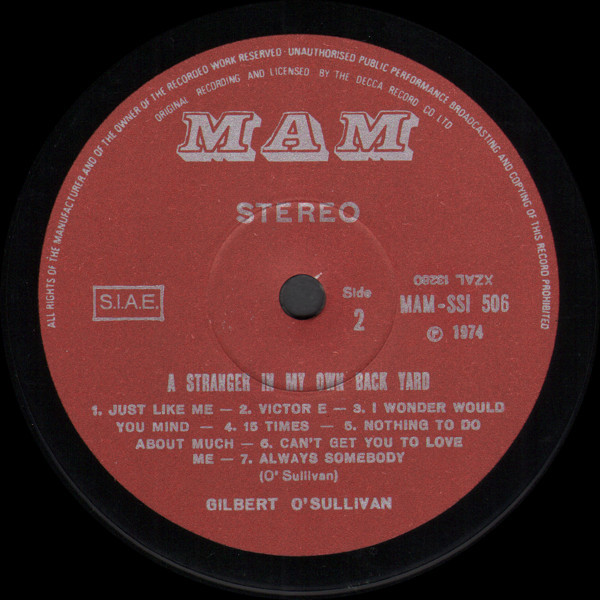 Gilbert O'Sullivan - A Stranger In My Own Back Yard | MAM (MAM-SSI 506) - 3 Gilbert O'Sullivan - A Stranger In My Own Back Yard | MAM (MAM-SSI 506) - 3