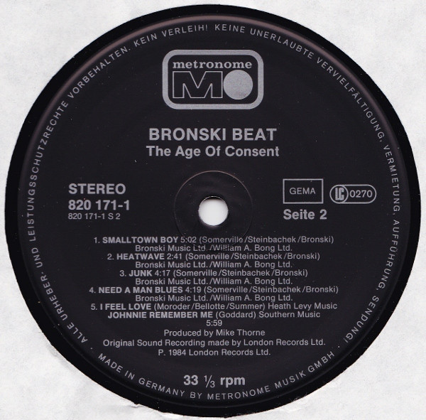 Bronski Beat - The Age Of Consent | Metronome (820 171-1) - 4 Bronski Beat - The Age Of Consent | Metronome (820 171-1) - 4