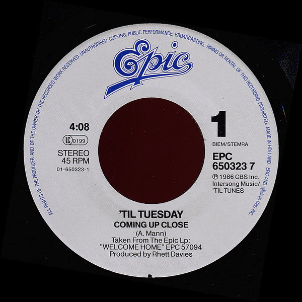 'Til Tuesday - Coming Up Close | Epic (EPC 650323 7) - 3