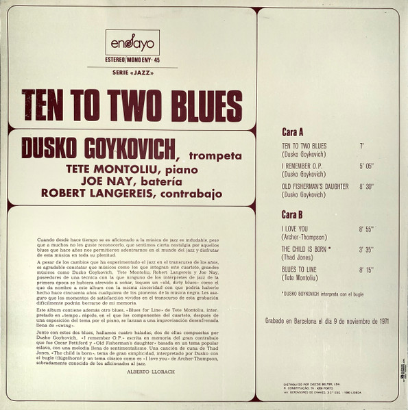 Dusko Goykovich - Ten To Two Blues | Ensayo (ENY-45) - 2