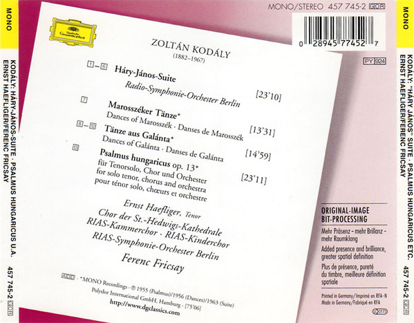 Zoltán Kodály , Ferenc Fricsay , Ernst Haefliger - Háry-János-Suite • Psalmus Hungaricus • Tänze Aus Gálanta • Marosszéker Tänze | Deutsche Grammophon (457 745-2) - 3 Zoltán Kodály , Ferenc Fricsay , Ernst Haefliger - Háry-János-Suite • Psalmus Hungaricus • Tänze Aus Gálanta • Marosszéker Tänze | Deutsche Grammophon (457 745-2) - 3