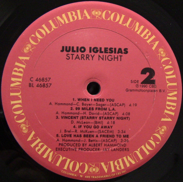 Julio Iglesias - Starry Night | Columbia (C 46857) - 3 Julio Iglesias - Starry Night | Columbia (C 46857) - 3