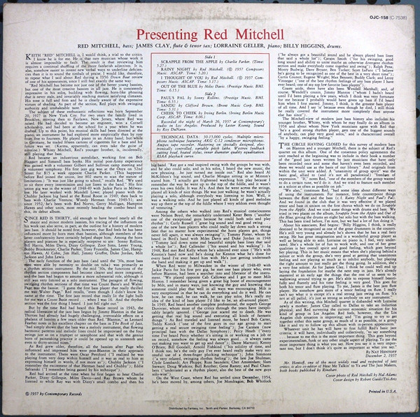 Red Mitchell - Presenting Red Mitchell | Original Jazz Classics (OJC-158) - 2