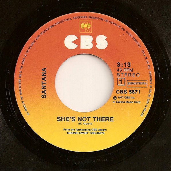 Santana - She's Not There | CBS (CBS 5671) - 3