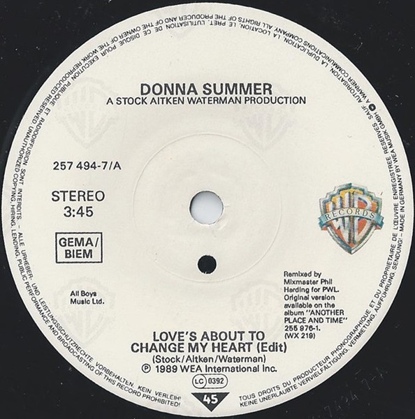 Donna Summer - Love's About To Change My Heart | Warner Bros. Records (U 7494) - 3 Donna Summer - Love's About To Change My Heart | Warner Bros. Records (U 7494) - 3