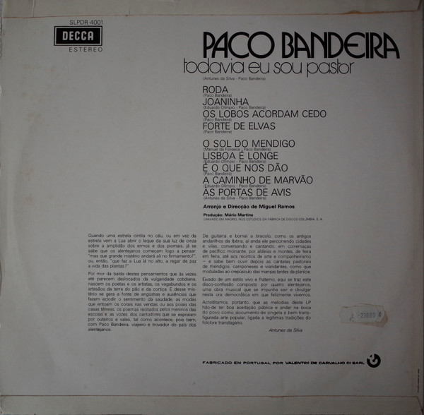 Paco Bandeira - Todavia Eu Sou Pastor | Decca (SLPDR 4001) - 2
