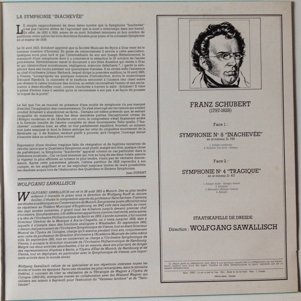 Wolfgang Sawallisch , Staatskapelle Dresden , Franz Schubert - Symphonie N°8 "inachevée", Symphonie N°4 "tragique" | Philips (6539 015) - 4