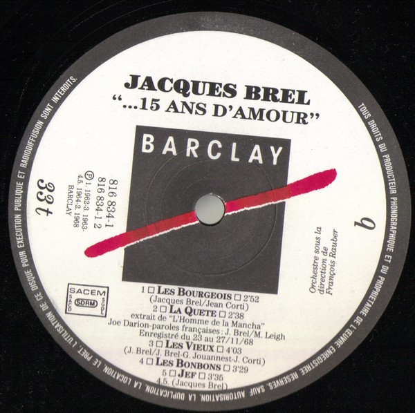 Jacques Brel - Quinze Ans D'Amour | Barclay (816 833-1) - 2 Jacques Brel - Quinze Ans D'Amour | Barclay (816 833-1) - 2