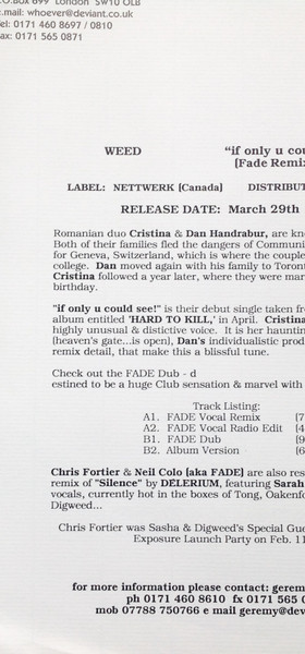 Weed - If Only U Could See | Nettwerk (5 03770 3309616) - 4