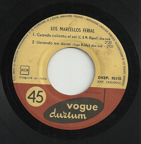 Marcello's Ferial / Nini Rosso - Cuando Calienta El Sol | Vogue Durium (DVEP. 95110) - 3