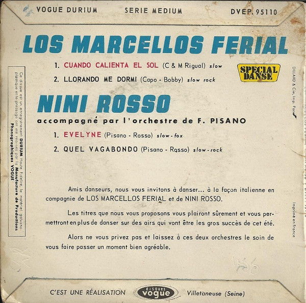 Marcello's Ferial / Nini Rosso - Cuando Calienta El Sol | Vogue Durium (DVEP. 95110) - 2