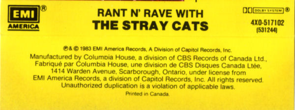 Stray Cats - Rant N' Rave With The Stray Cats | EMI America (4X0 517102) - 2 Stray Cats - Rant N' Rave With The Stray Cats | EMI America (4X0 517102) - 2
