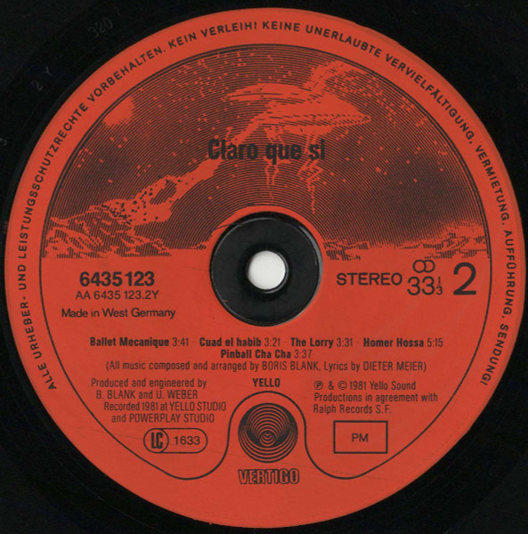 Yello - Claro Que Si | Vertigo (6435 123) - 4