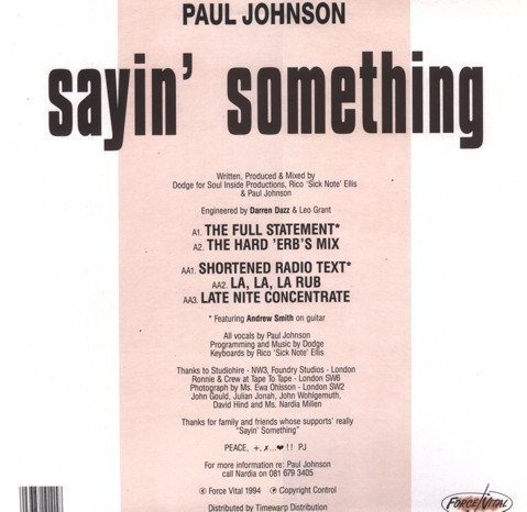 Paul Johnson - Sayin' Something | Force Vital (VETA 02) - 2