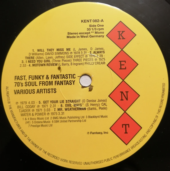 Various - Fast, Funky & Fantastic (70's Soul From Fantasy) | Kent Records (KENT 082) - 3 Various - Fast, Funky & Fantastic (70's Soul From Fantasy) | Kent Records (KENT 082) - 3