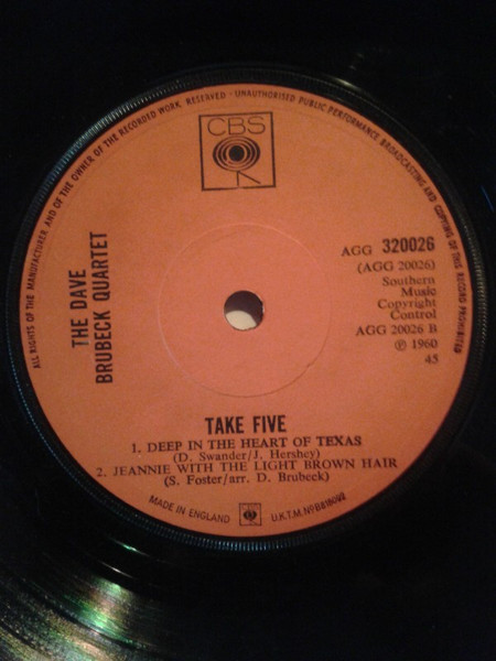 The Dave Brubeck Quartet - Take Five | CBS (AGG 320026) - 3
