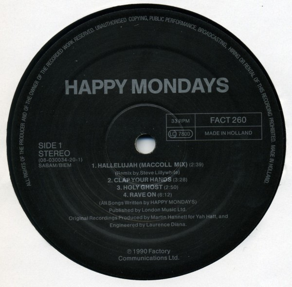 Happy Mondays - Hallelujah | Factory (FACT 260) - 3