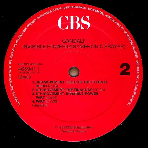 Gandalf - Invisible Power- A Symphonic Prayer | CBS (465941 1) - 4
