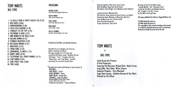 Tom Waits - Big Time | Island Records (IMCD 249) - 2
