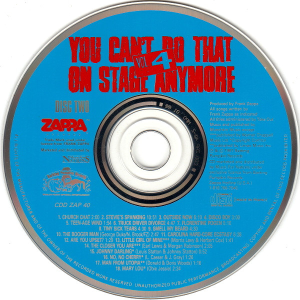 Frank Zappa - You Can't Do That On Stage Anymore Vol. 4 | Zappa Records (CDD ZAP 40) - 4 Frank Zappa - You Can't Do That On Stage Anymore Vol. 4 | Zappa Records (CDD ZAP 40) - 4