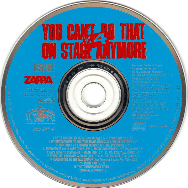 Frank Zappa - You Can't Do That On Stage Anymore Vol. 4 | Zappa Records (CDD ZAP 40) - 3 Frank Zappa - You Can't Do That On Stage Anymore Vol. 4 | Zappa Records (CDD ZAP 40) - 3