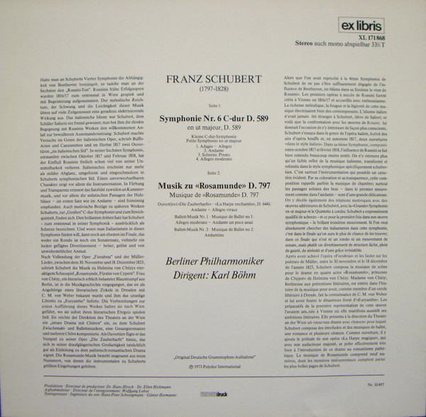Franz Schubert - Berliner Philharmoniker , Karl Böhm - Symphonie Nr. 6 - Musik Zu "Rosamunde" | Ex Libris (XL 171 868) - 2