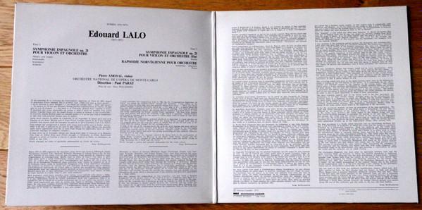 Édouard Lalo - Pierre Amoyal , Orchestre National De L'Opéra De Monte-Carlo , Paul Paray - Symphonie Espagnole Pour Violon Et Orchestre Op. 21- Rhapsodie Norvegienne | Erato (STU 70771) - 3