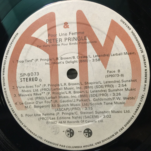Peter Pringle - Pour Une Femme | A&M Records (SP 9073) - 4 Peter Pringle - Pour Une Femme | A&M Records (SP 9073) - 4