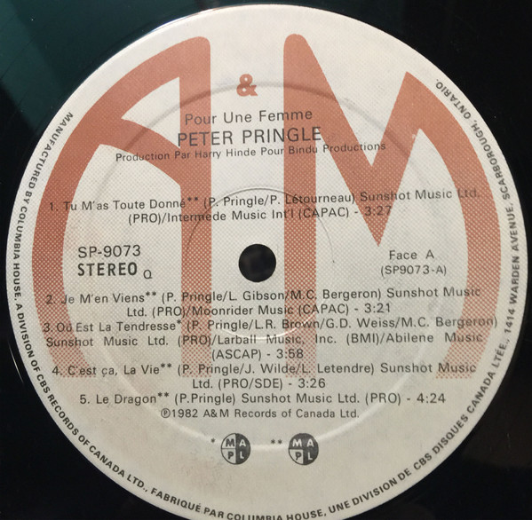 Peter Pringle - Pour Une Femme | A&M Records (SP 9073) - 3 Peter Pringle - Pour Une Femme | A&M Records (SP 9073) - 3