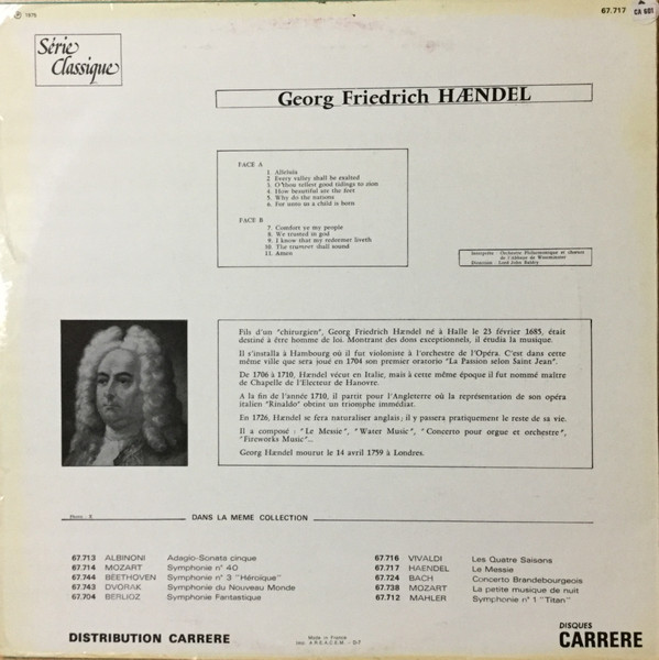 Georg Friedrich Händel , Lord John Baldry , The Choir Of Westminster Abbey Et The Westminster Philharmonic Orchestra - Le Messie | Disques Carrere (67.717) - 2
