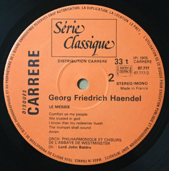 Georg Friedrich Händel , Lord John Baldry , The Choir Of Westminster Abbey Et The Westminster Philharmonic Orchestra - Le Messie | Disques Carrere (67.717) - 4
