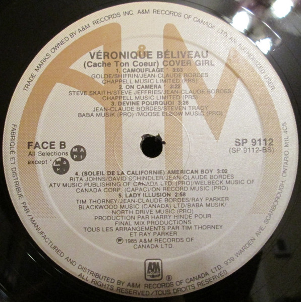 Véronique Béliveau - (Cache Ton Coeur) Cover Girl [Vinyl] | A&M Records (SP 9112) - 3