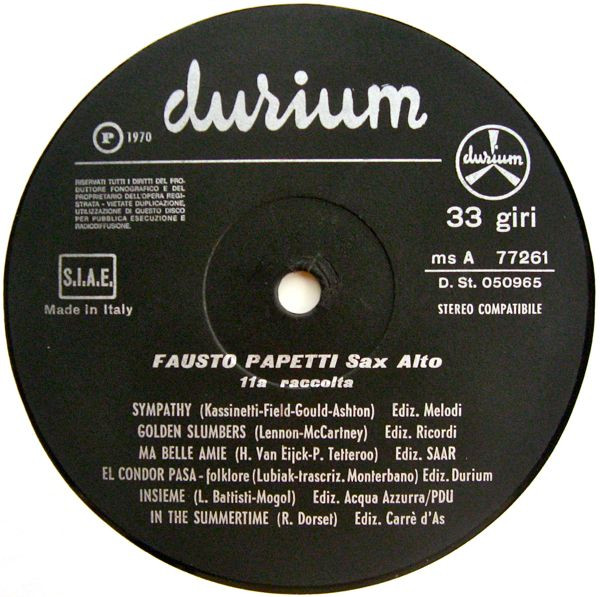 Fausto Papetti - 11a Raccolta | Durium (ms A 77261) - 3 Fausto Papetti - 11a Raccolta | Durium (ms A 77261) - 3