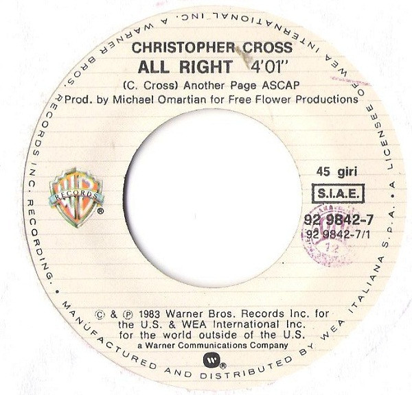 Christopher Cross - All Right | Warner Bros. Records (92 9843-7) - 3 Christopher Cross - All Right | Warner Bros. Records (92 9843-7) - 3
