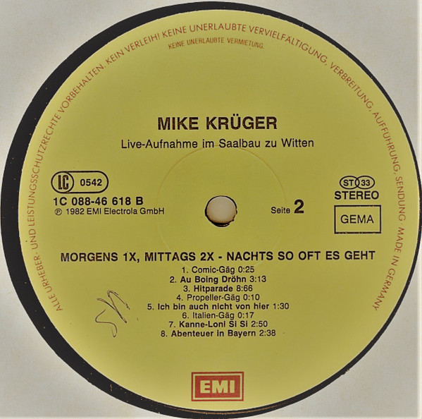 Mike Krüger - Morgens 1x, Mittags 2x - Nachts So Oft Es Geht | EMI (1C 088-46 618) - 4