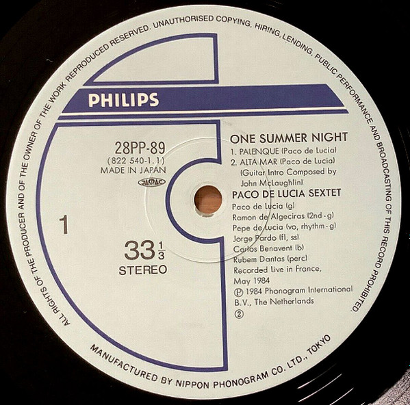 Paco De Lucia Sextet - Live... One Summer Night | Philips (28PP-89) - 3