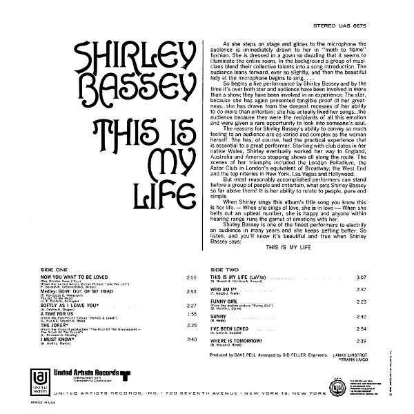Shirley Bassey - This Is My Life | United Artists Records (UAS 6675) - 2