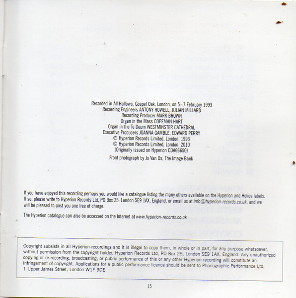 Anton Bruckner - Joan Rodgers • Catherine Wyn-Rogers • Keith Lewis • Alastair Miles , Corydon Singers • Corydon Orchestra • Matthew Best - Te Deum • Mass In D Minor | Helios (CDH55356) - 3