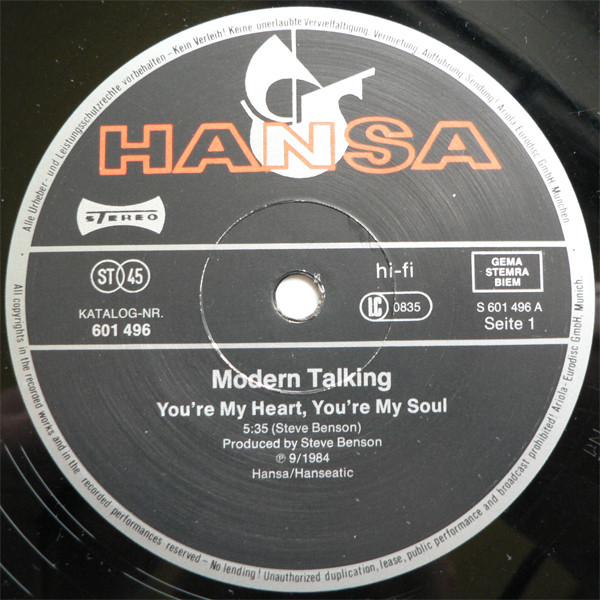 Modern Talking - You're My Heart, You're My Soul | Hansa (601 496) - 3 Modern Talking - You're My Heart, You're My Soul | Hansa (601 496) - 3